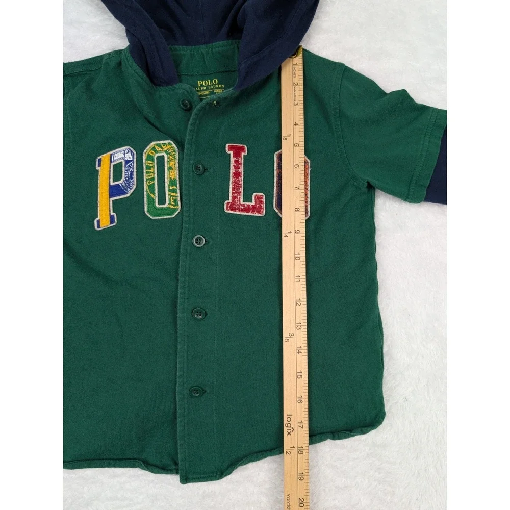 Polo Ralph Lauren Youth S Hoodie Green/Blue Button‎ Front Multicolor SpellOut